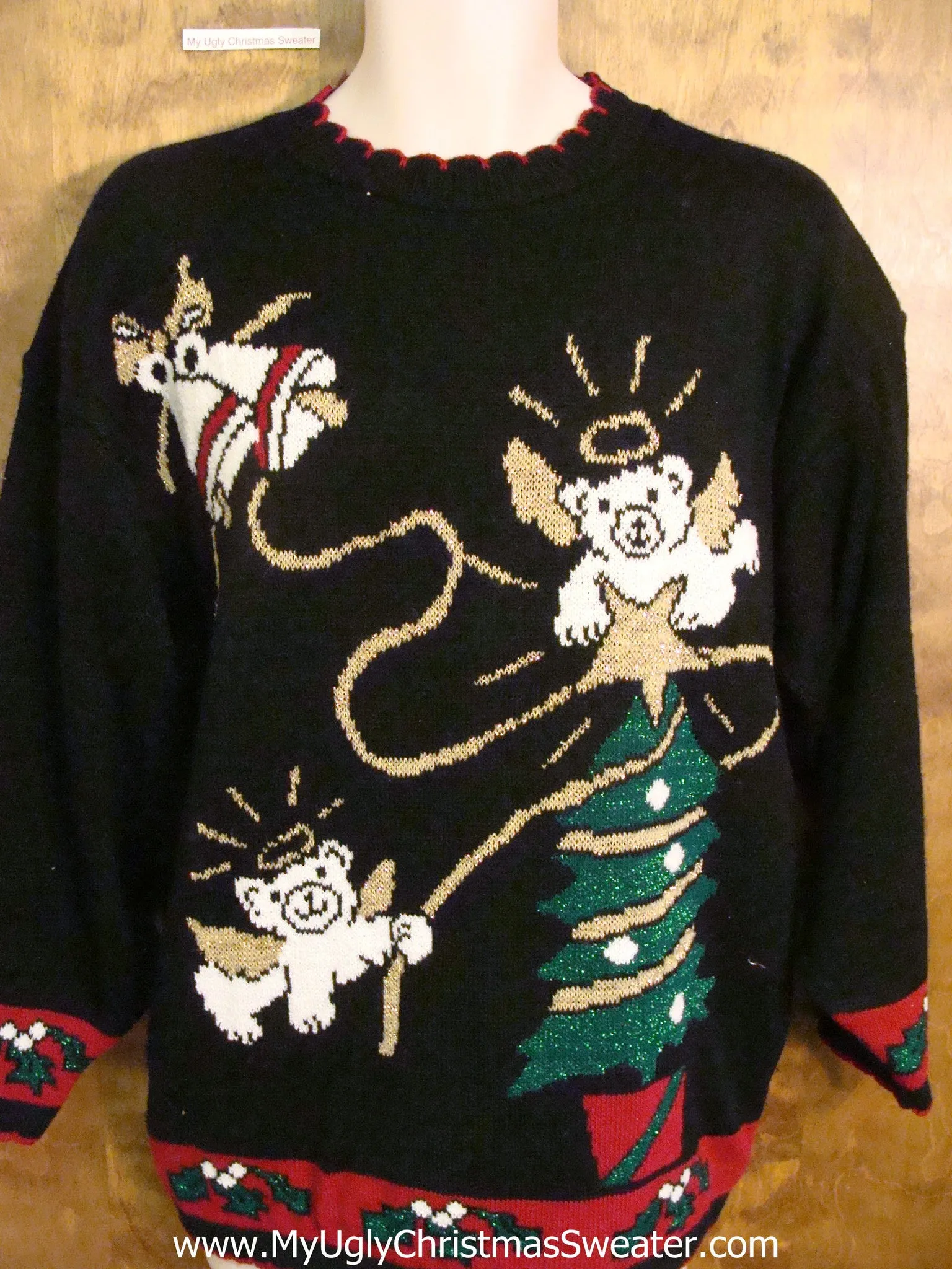 Teddy Bear Angels 80s Ugliest Christmas Sweater Pullover