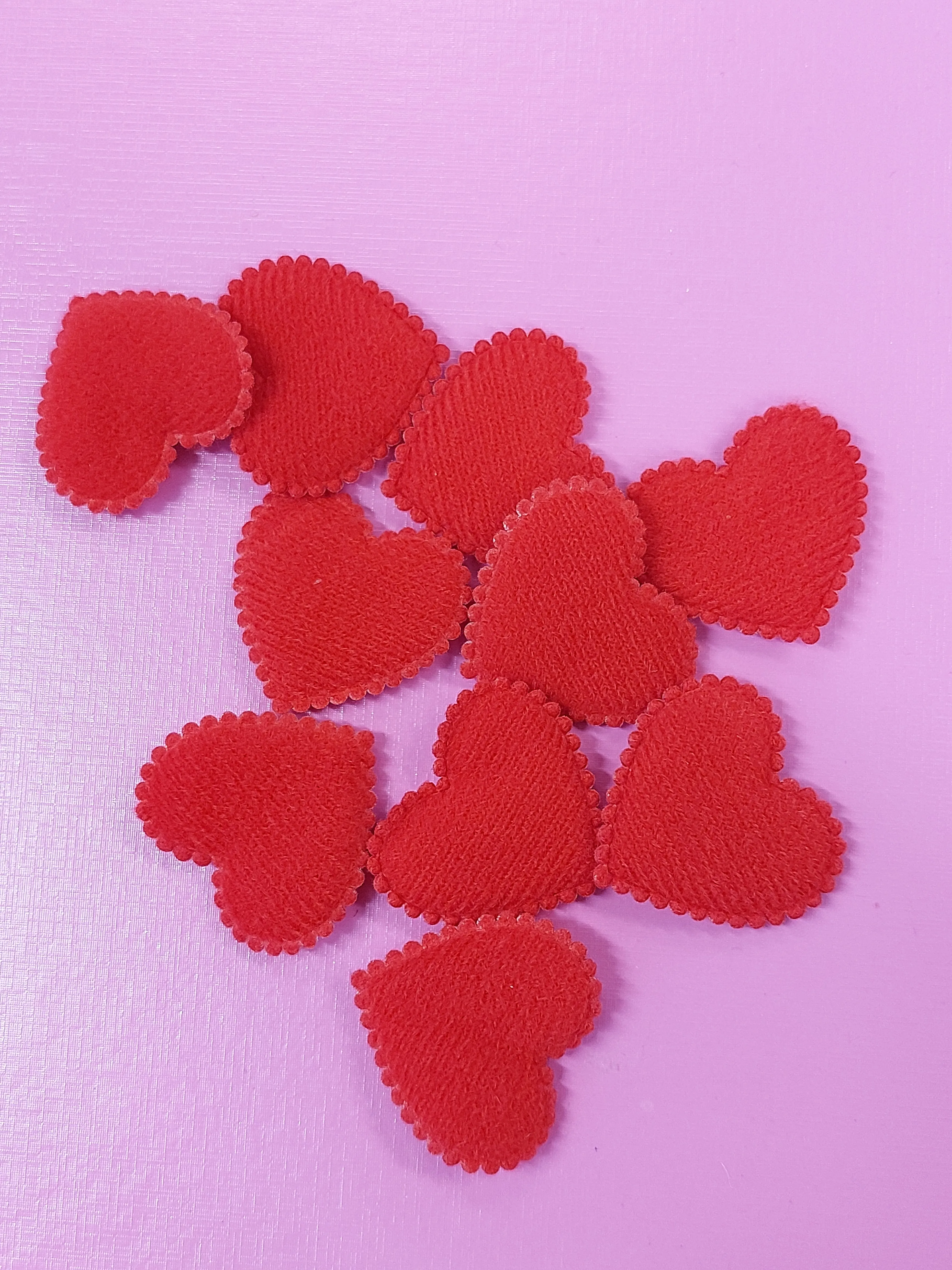 Teddy Hearts - Soft Feel Red Cushion Style Heart Embellishments 3cm - Pack of 10