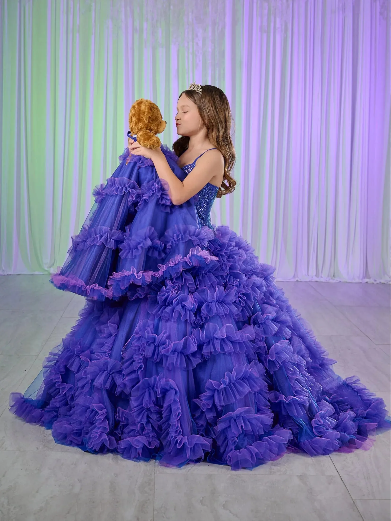 Tiffany Princess 80023MQ Size 12 Royal Purple Girls Ruffle Pageant Dress Corset Ball Gown Formal Crystal bodice