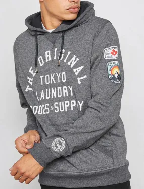 Timberfield Pullover Hoodie With Patches In Charcoal - Tokyo Laundry