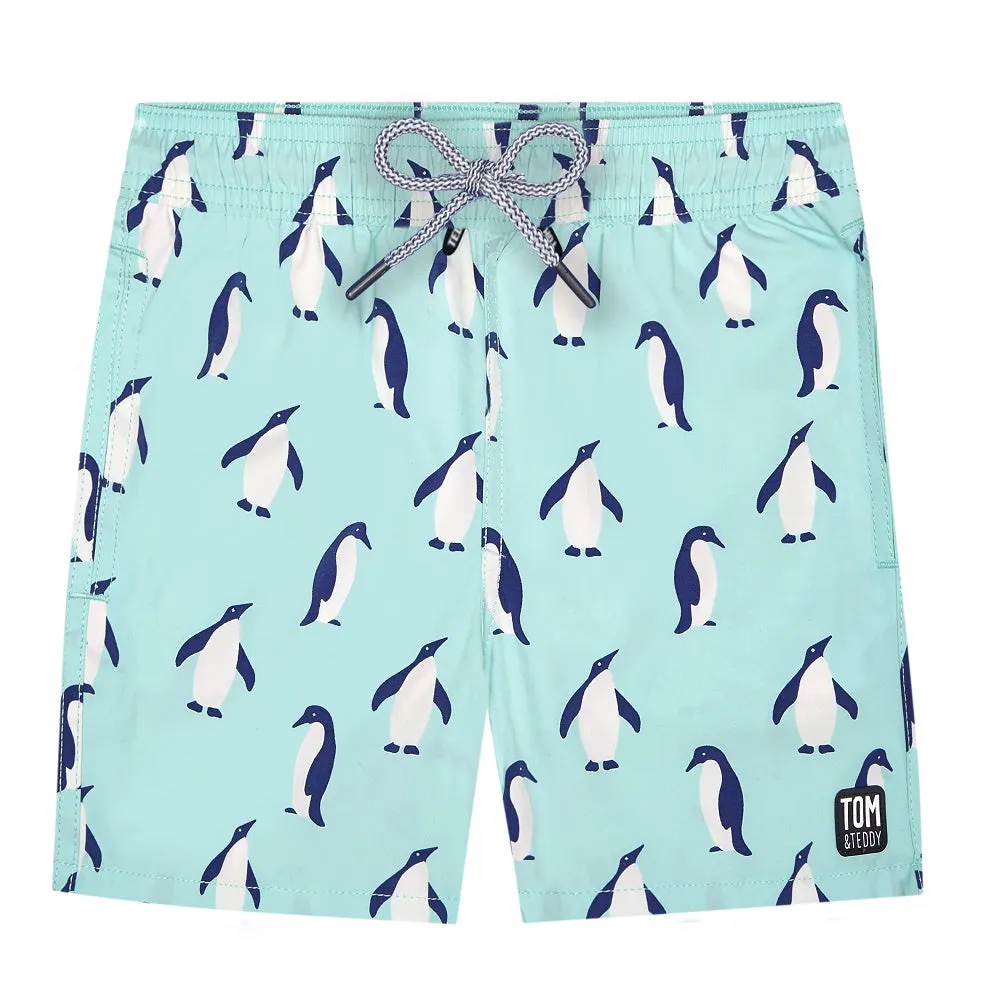 Tom & Teddy Penguin Boys Swim Shorts PENSB-J - Soft Blue