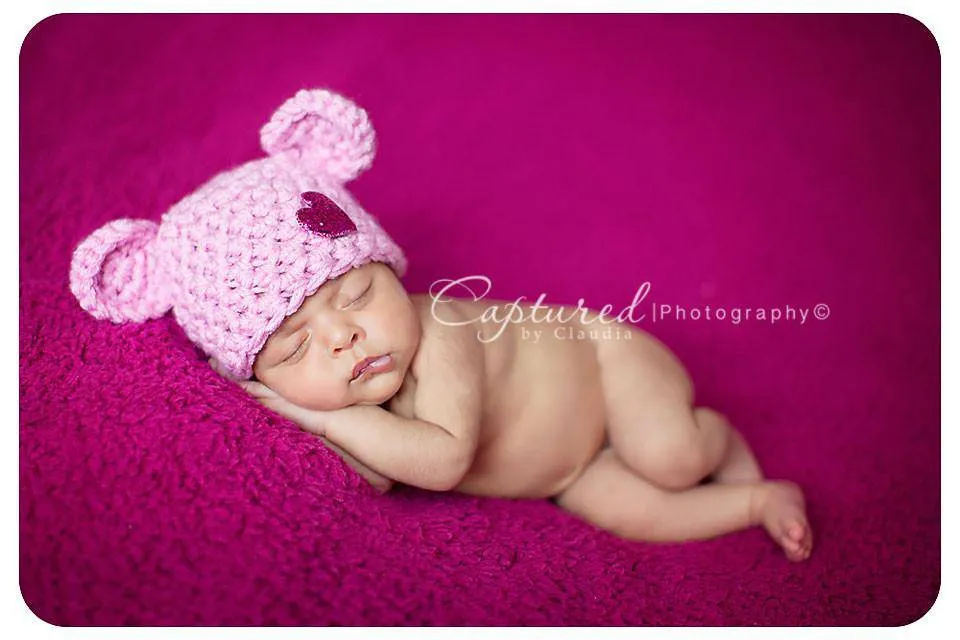 TWIN SET Newborn Teddy Bear Hats in Brown Pink