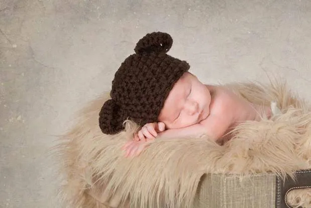 TWIN SET Newborn Teddy Bear Hats in Brown Pink