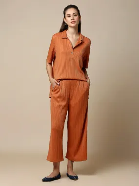 VARIEGATED RIB POLY LYCRA POLO TEE & CULOTTES CO-ORD SET