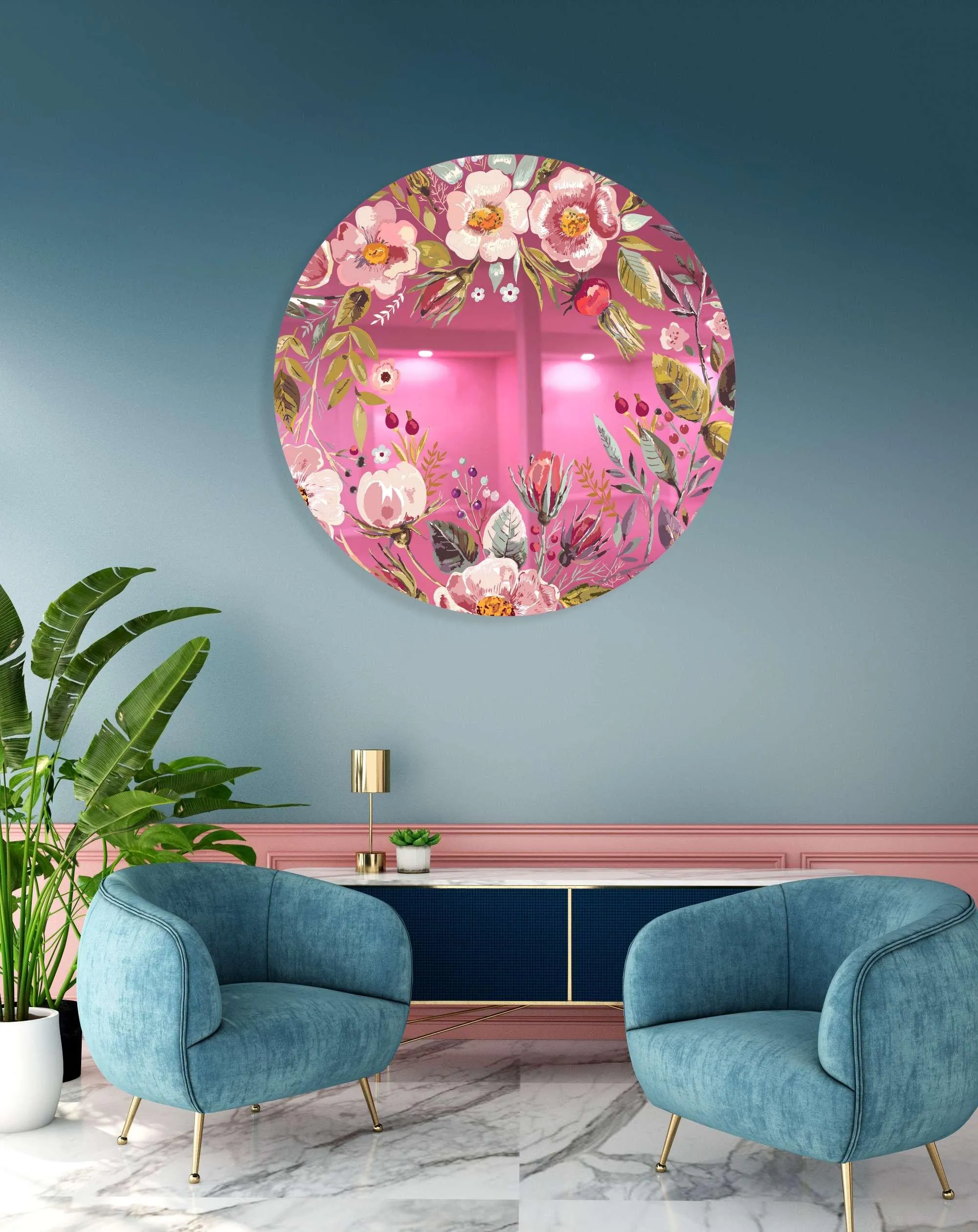 Vintage Berries Mural Printed Mirror Acrylic Circles