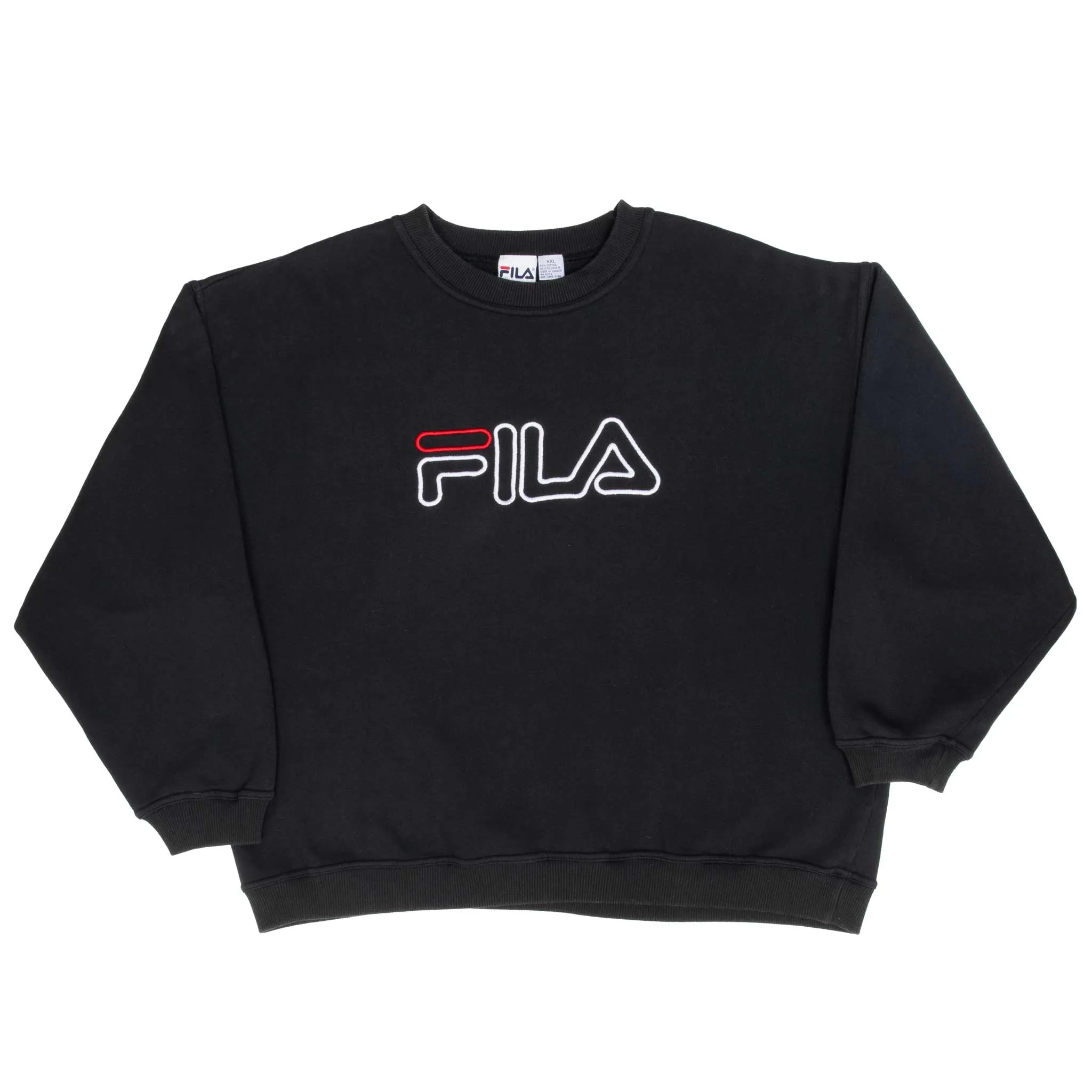 VINTAGE FILA EMBROIDERED BLACK SWEATSHIRT 1990S SIZE 2XL