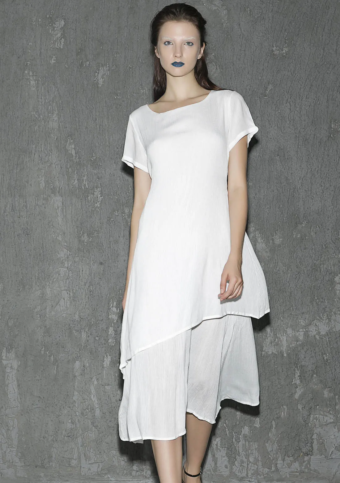 White linen dress maxi dress women dress long prom dress layered dress (1309)