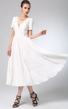 White linen dress prom dress maxi bridesmaid dress (1215)