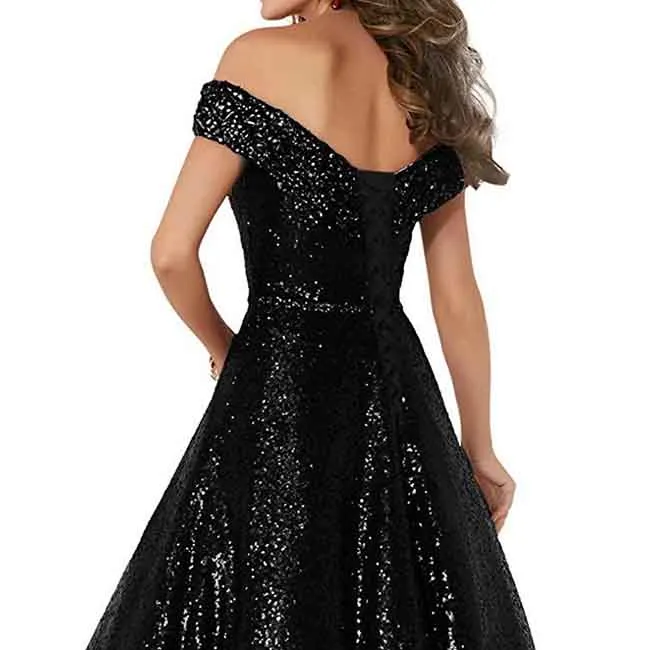 Women Sequin Prom Gowns Off Shoulder Wedding Dress Long Ball Dress