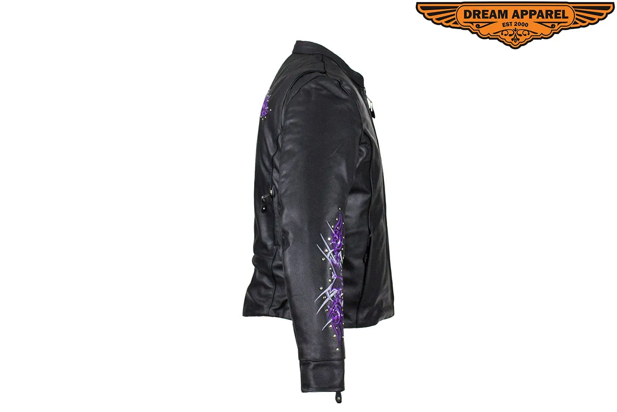 Women's Concealed Carry Leather Jacket with Butterflies