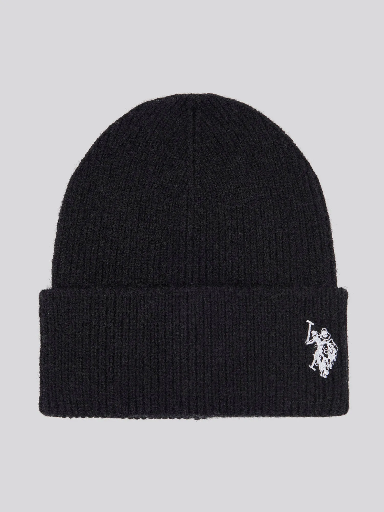 Womens Double Horsemen Knit Beanie in Black