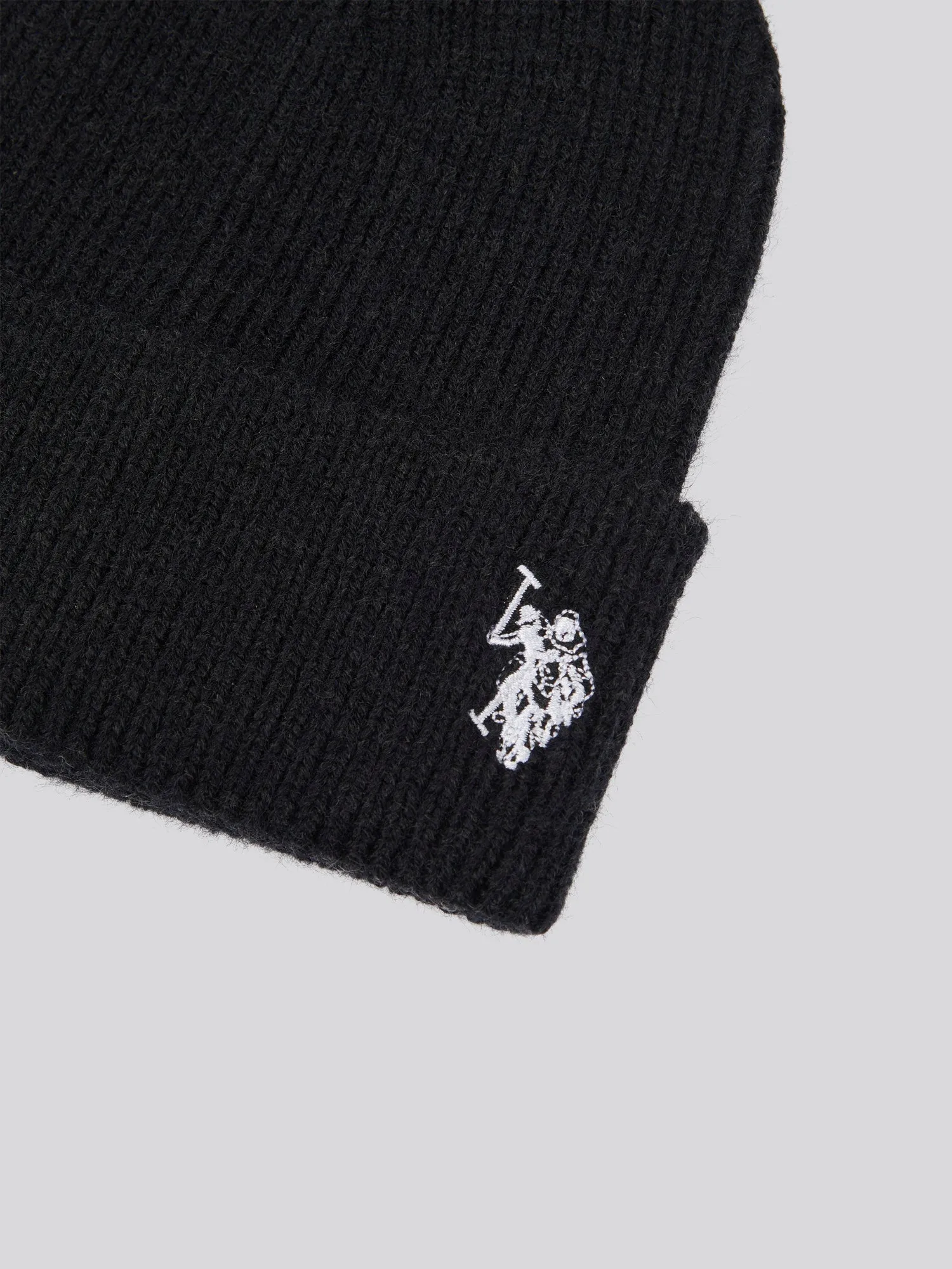 Womens Double Horsemen Knit Beanie in Black