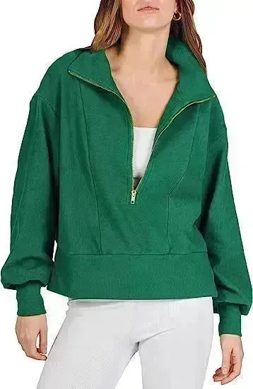 Women's Half Zipper Pullover Long Sleeve Sweatshirt