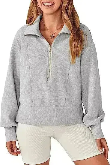 Women's Half Zipper Pullover Long Sleeve Sweatshirt