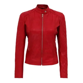 Women's Red Quilted Biker Leather Jacket