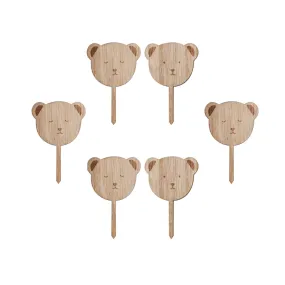 Wooden Teddy Bear Cupcake Toppers - Pack of 6