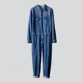 Workwear striped men's denim overall